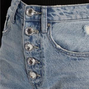 WEWOREWHAT CRYSTAL BUTTON FLY HIGH-RISE 100% COTTON JEANS DANIELLE MEDIUM WASH